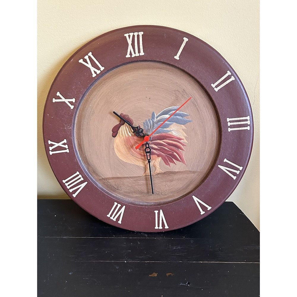 Farmhouse Kitchen Wall Clock Red Rooster Battery Included Works C Video‎